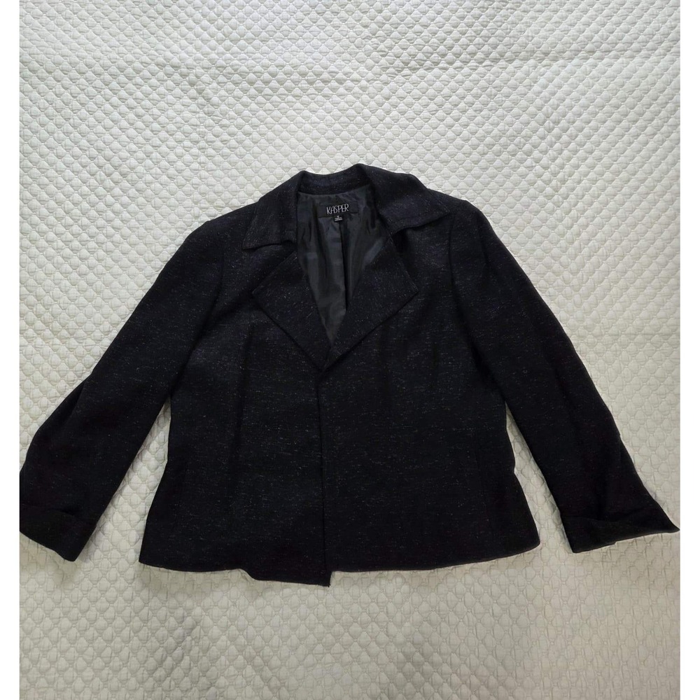 Kasper Black Multi Color Fleck Tweed Open Front Blazer Jacket Womens Size 16